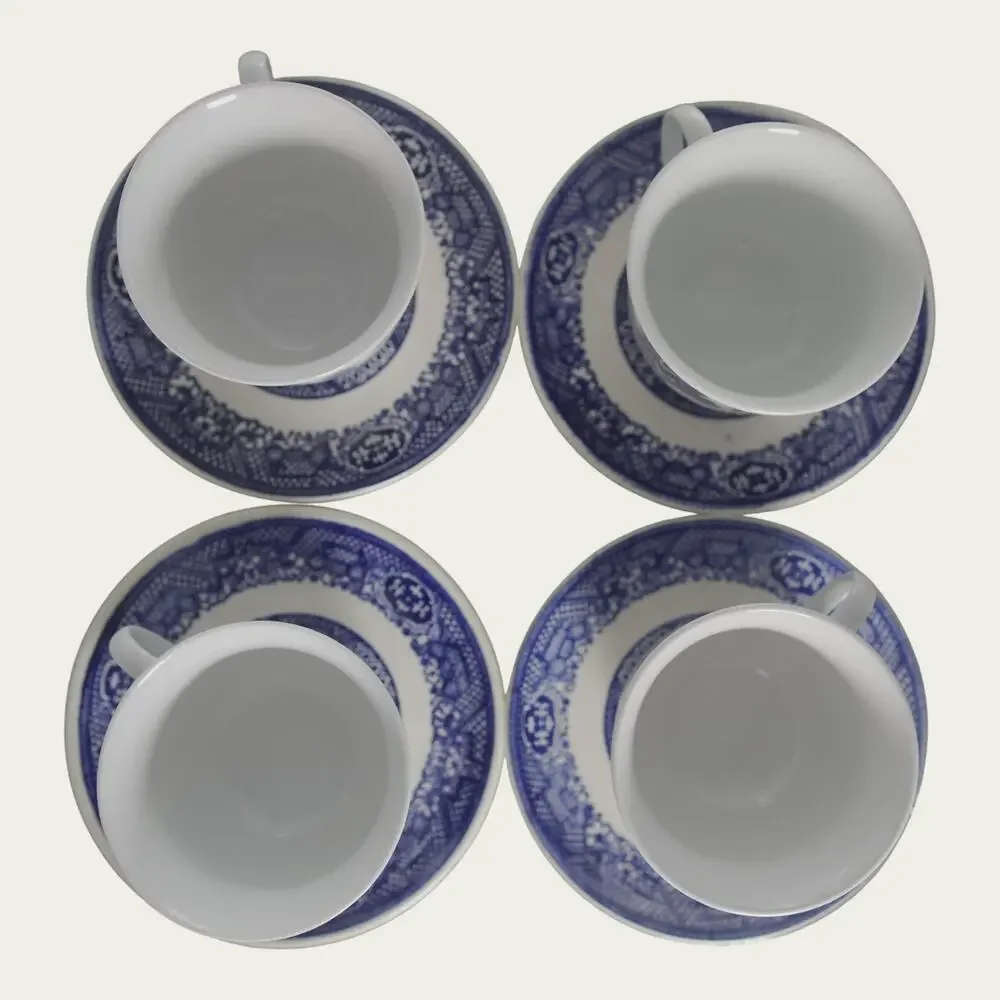 Royal Cuthbertson Blue Willow Demitasse Espresso Cups Saucers Set of 4 China